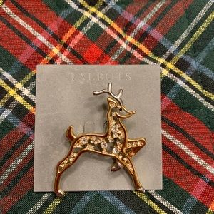 Christmas Reindeer Pin by Talbots. Gold /crystal.